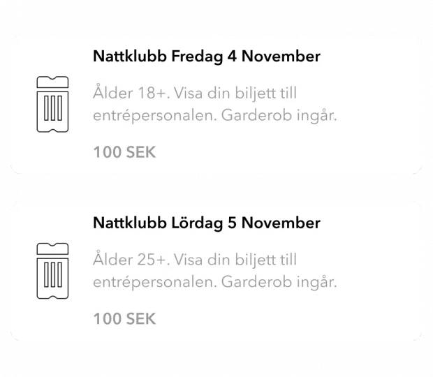 Interface in the WEIQ app showing how easily guests pre-purchase tickets for events